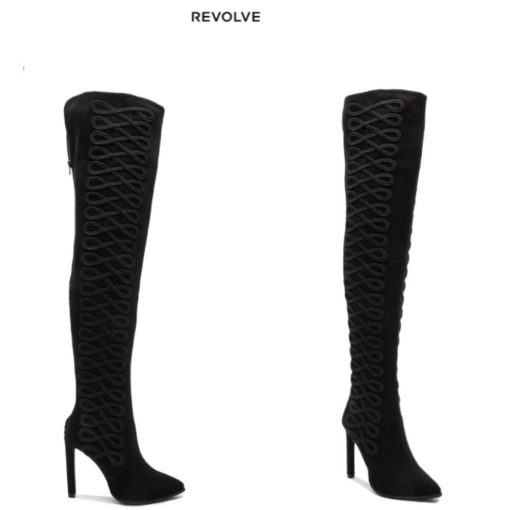 x REVOLVE Jeffrey Campbell Sherise Over the Knee Boots US Sz 8.5 Black Suede NWB